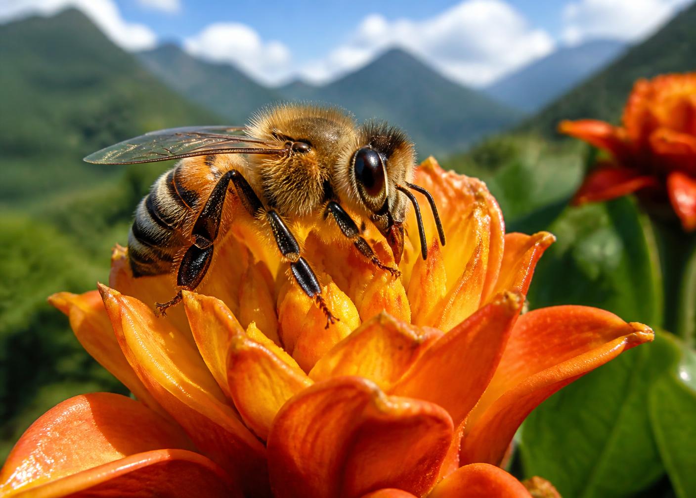 Honeybee on a tropical flower in the Mexican countryside